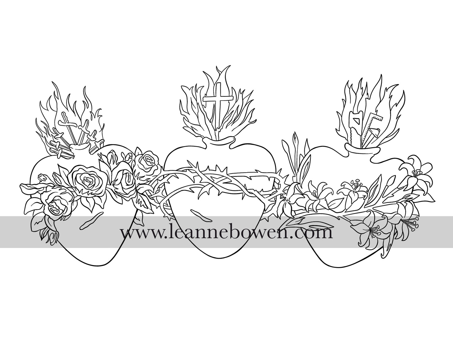 Hearts Of The Holy Family Coloring Page (Digital Download)