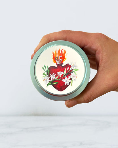 Most Chaste Heart of Joseph Candle Tin (Lily Scented, Light Blue)