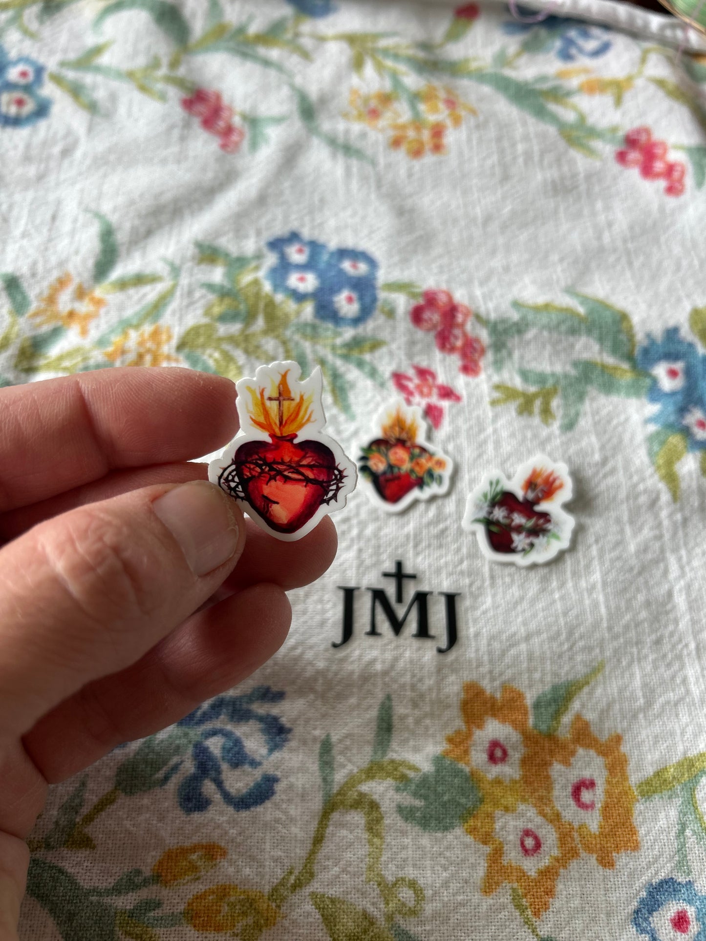Best Stocking Stuffers- Mini 1" Hearts of the Holy Family Stickers