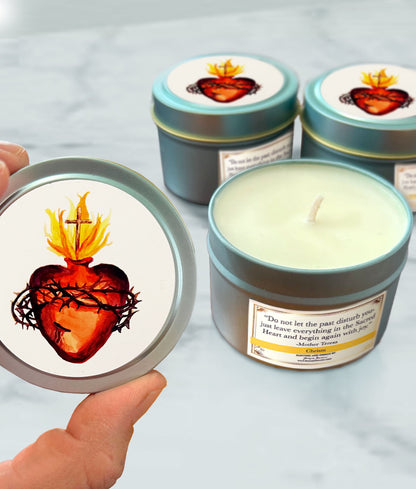 Sacred Heart Candle Tin (Chrism, Light Blue)