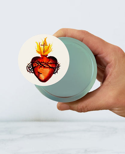 Sacred Heart Candle Tin (Chrism, Light Blue)