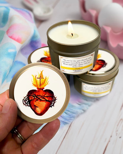 Sacred Heart Candle Tin (Chrism Scented, Gold)