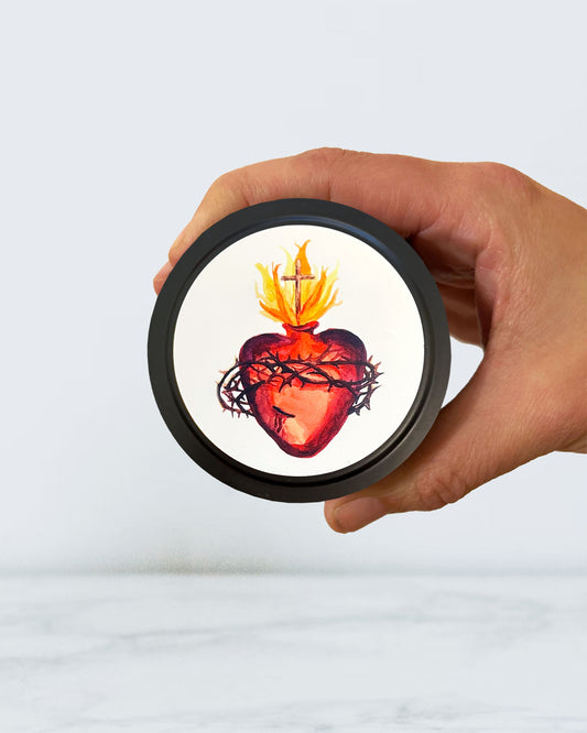 Sacred Heart Candle Tin (Chrism Scented, Black)