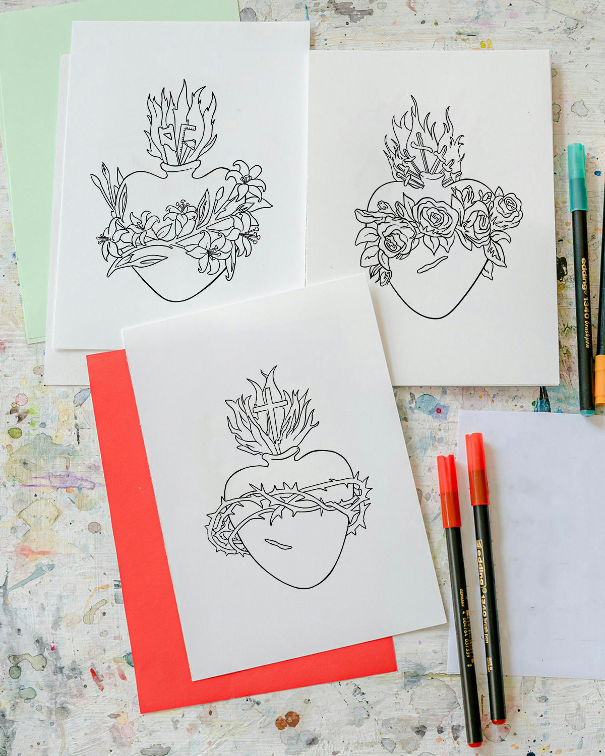 Sacred Hearts Coloring Pages (Digital Download)