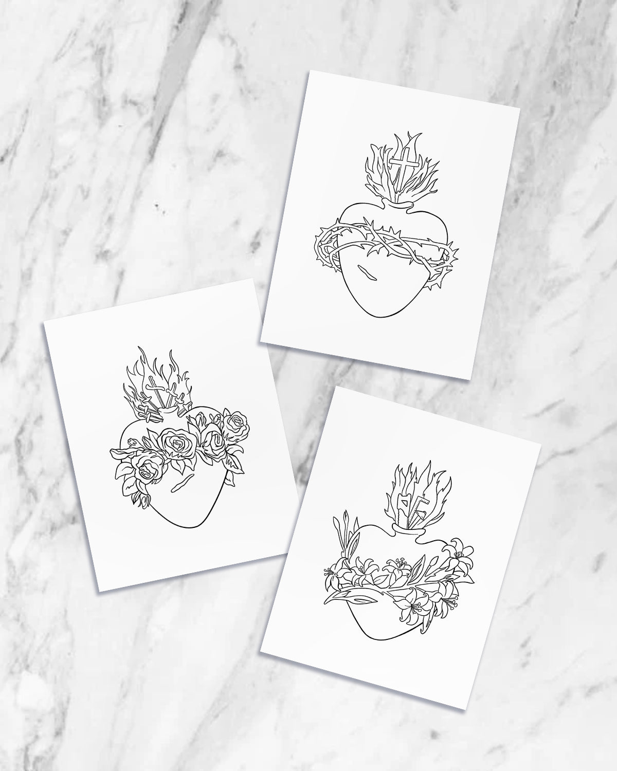 Sacred Hearts Coloring Pages (Digital Download)