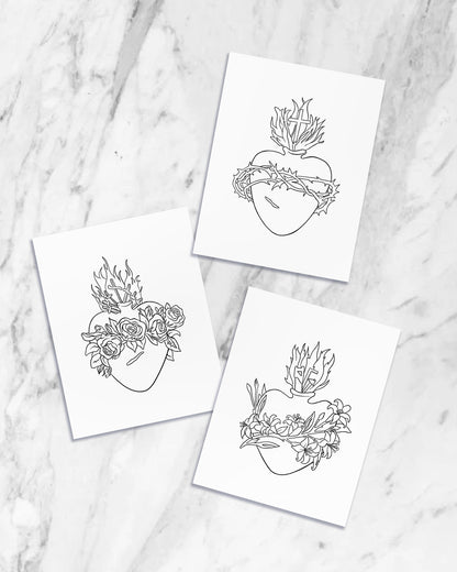 Sacred Hearts Coloring Pages (Digital Download)