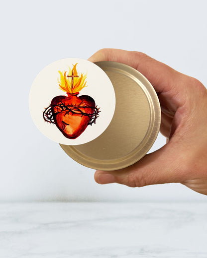 Sacred Heart Candle Tin (Chrism Scented, Gold)