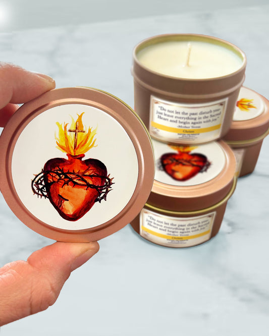 Sacred Heart Candle Tin (Chrism Scented, Rose Gold)