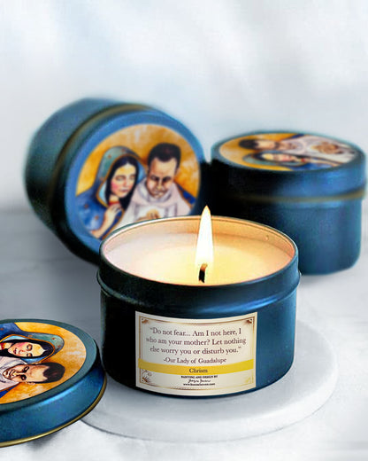 Under Mary's Mantle Candle Tin (Chrism Scented)