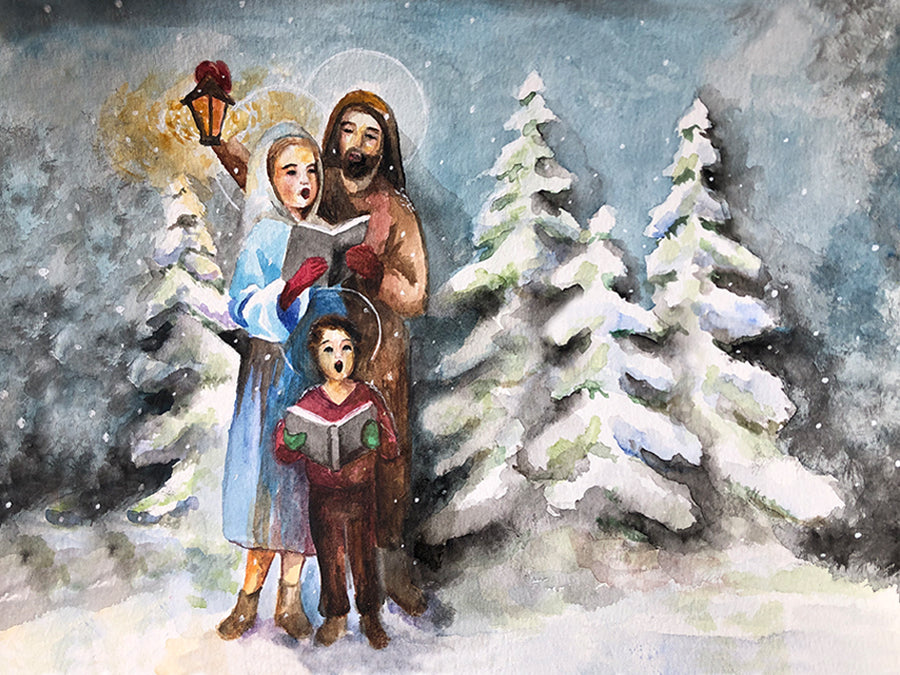 Holy Family Wassailing Christmas Card