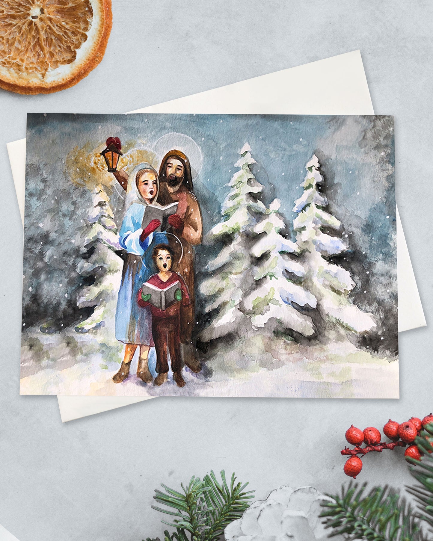 Holy Family Wassailing Christmas Card